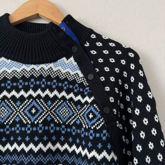 T by TALBOTS Thermolite Snap Button Mockneck Sweater Fair Isle Nordic Cozy - Picture 3 of 9